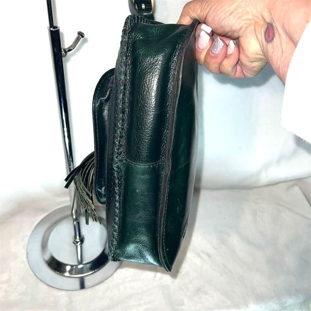Patricia Nash Beaumont Dark Green Crossbody Bag Flap Tassel - Picture 8 of 15